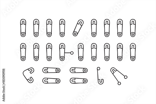 Open and Closed Safety Pin Icons for Textile and Fashion Use