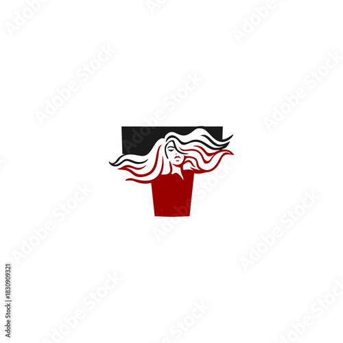 An elegant woman letter logo featuring flowing hair shaped into an alphabet form, crafted with stylish lines, modern aesthetics, and feminine identity perfect for beauty and branding.