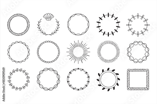 Rope Frame and Floral Border Icon Collection for Packaging Graphics