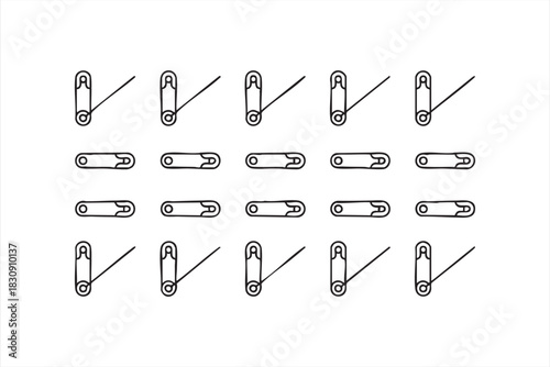 Sewing Safety Pin Line Icons for Tailoring and Fabric Tools