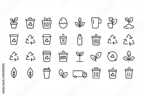 Eco-Friendly Recycling Symbols and Environmental Elements for UI and Infographics
