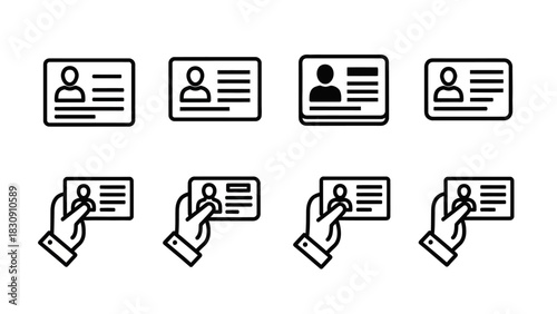 Set of Identification Card Icons in Linear Style Perfect for User Interface & Design Projects