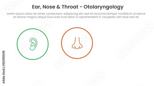 ENT or ear nose and throat infographic 3 point stage template with big outline circle bounce and rise text from bottom video animation or animated motion