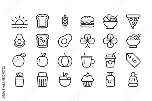 Breakfast and Snack Icons for Café Menus, Food Labels, and Culinary Designs