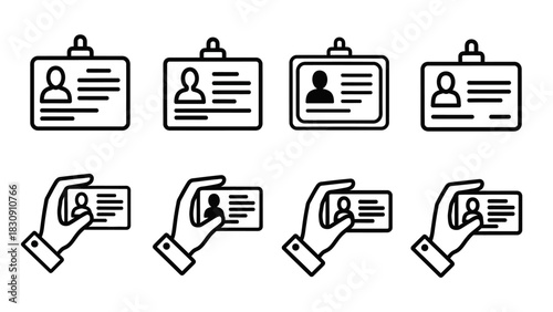 Identification Card and Hand Icons Access Pass, Employee ID, and Recognition Symbols