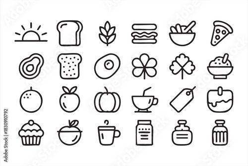 Line Food Icons for Restaurant Branding, Meal Planning, and Menu Graphics
