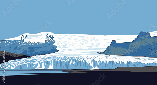 Glacier Landscape Scenic Vista in Vector Illustration