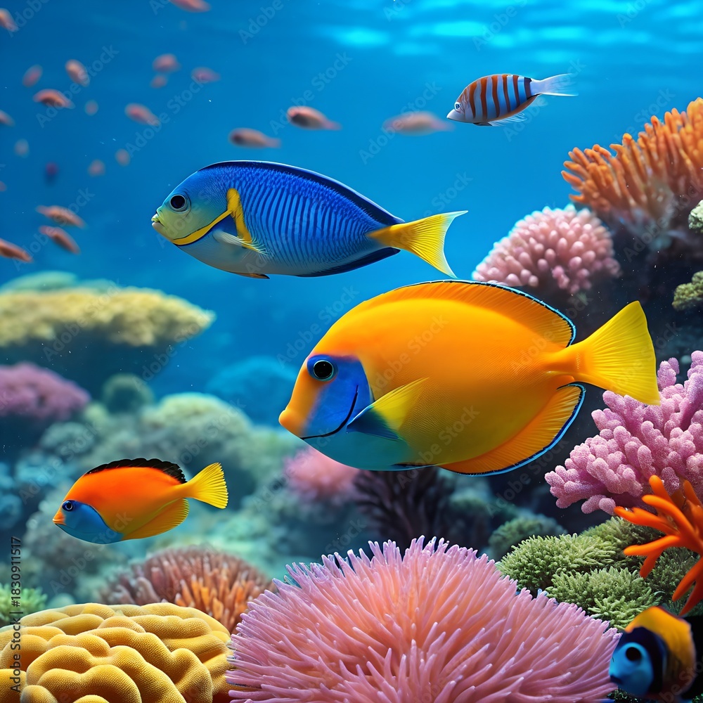 Fototapeta premium Tropical fish swimming in vibrant coral reef