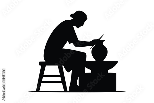 Silhouette of potter shaping clay on wheel artistic craftsmanship