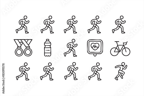 Fitness and Running Outline Icons for Training Apps and Health Tracking