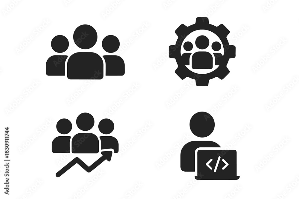 Obraz premium Essential symbols for business, teamwork, performance growth, management, and software development