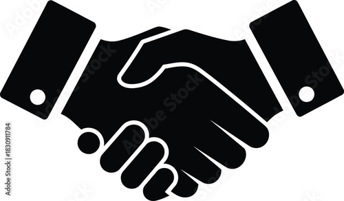 Black silhouette of two hands shaking in agreement or partnership