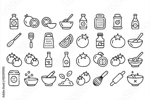 Ingredient and Kitchen Tool Icons for Recipe Apps and Food Packaging
