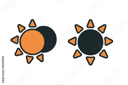 Simple graphic icons for partial solar eclipse and dark sun weather symbols