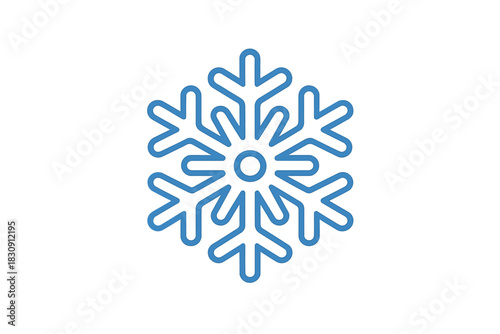 Blue line six-sided snowflake symbol for winter weather, ice, and freezing temperatures
