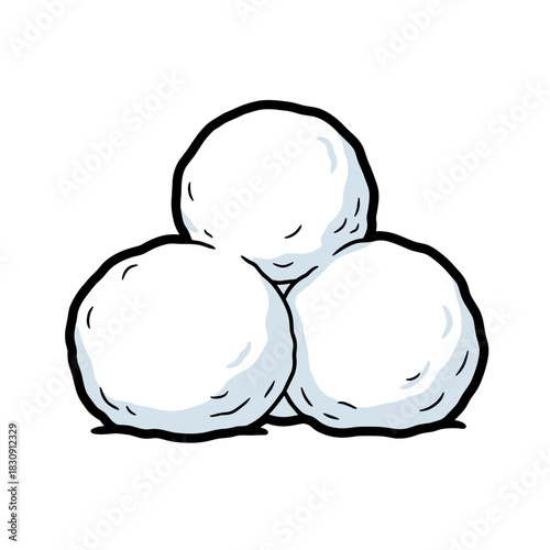 Snowball illustration with three snowballs, winter activity and playful fun concept