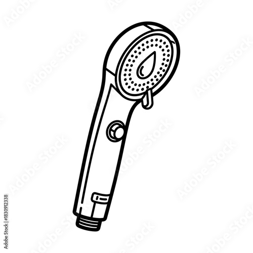 Shower head line artwork, plumbing fixture and bathroom design illustration