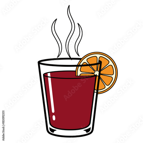 Hot mulled wine with orange slice, winter beverage and festive holiday drink