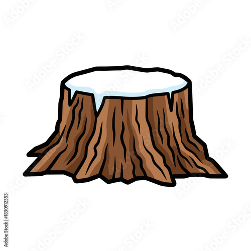Snow-Covered Tree Stump Illustration, Winter Nature and Seasonal Change Concept