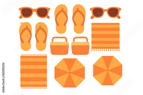 Seamless pattern featuring essential summer beach vacation accessories and items