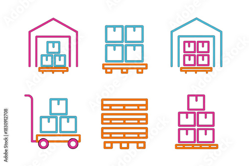 Shipping boxes, storage pallets, and delivery operations in logistics and warehousing
