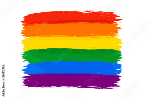 Vibrant rainbow flag colors painted with expressive brush strokes on a clean white background