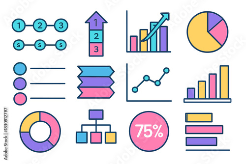 Colorful collection of infographic elements charts diagrams and data visualization icons
