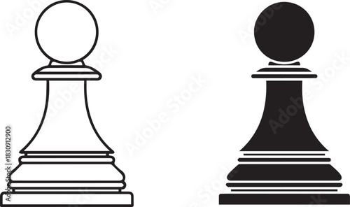 Outline And Solid Chess Pawn On White Background game