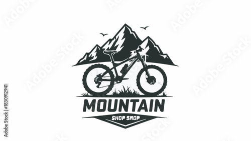 Mountain bike logo template with mountain graphic for cycling shop or outdoor adventure branding