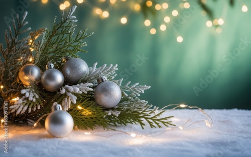 Classic Green Christmas Background with Snow Sparkles 