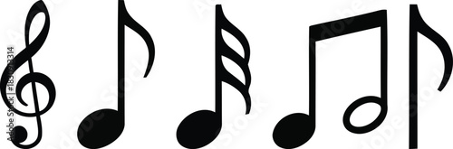 A black musical symbol of a treble clef vector and notes design element for classical composition. music notes vector