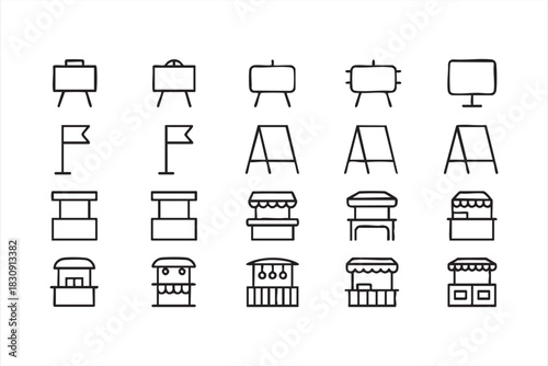 Vendor Booth and Sign Icons for Festival Planning and Commerce UI