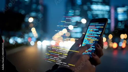 Developer programmer typing and design software code with device sceen.deep learning with computer technology
