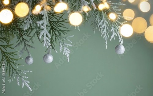 Classic Green Christmas Background with Snow Sparkles 