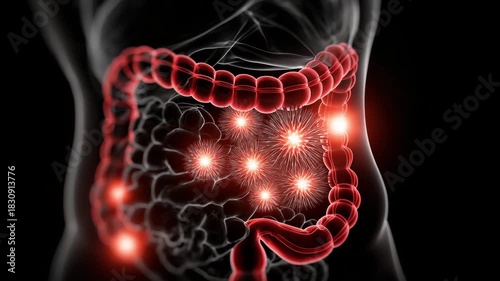 Dynamic animations illustrate the process of digestion and the role of gut bacteria in maintaining overall health