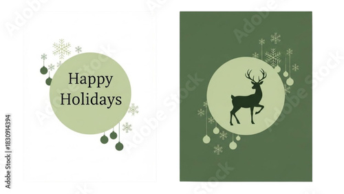 Happy Holidays Greeting Card Designs Featuring Deer Silhouettes and Festive Elements