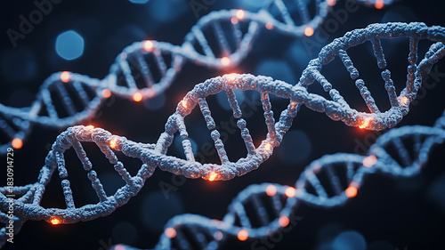 Dna helix with glowing elements