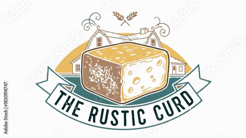 Rustic cheese curd logo vector design for farm to table dairy branding label