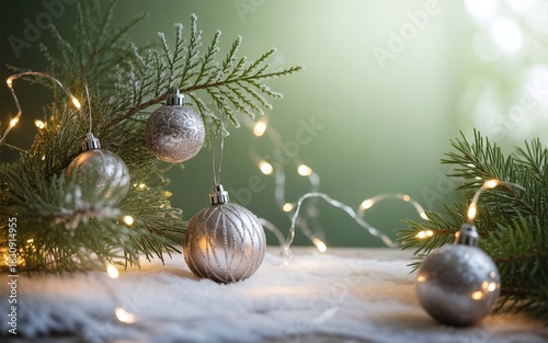 Classic Green Christmas Background with Snow Sparkles 