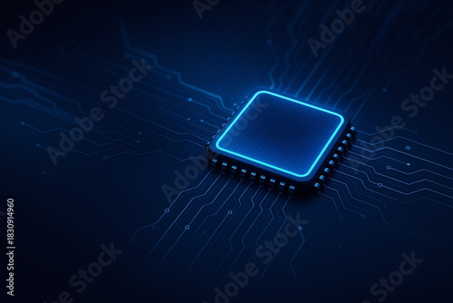 Computer microchip on motherboard, AI chip on circuit board, central computer Processor CPU concept.