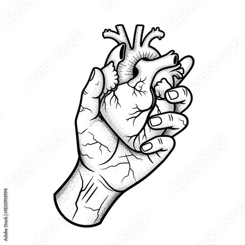 Hand Holding Anatomical Heart Illustration.
