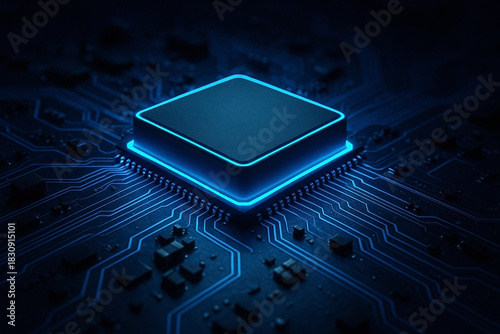 Computer microchip on motherboard, AI chip on circuit board, central computer Processor CPU concept.
