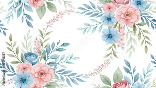 floral background with flowers, Watercolor floral wreath pattern, elegant pastel palette, seamless