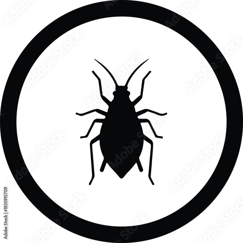 Illustration bed bug silhouette vector in circle sign for disinfection