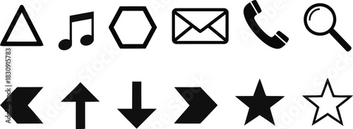Collection of simple black icons representing common symbols and navigation elements