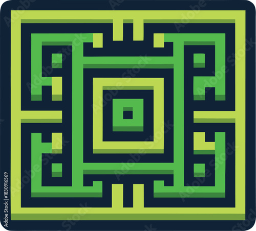 Abstract square maze pattern design with geometric lines and pathways