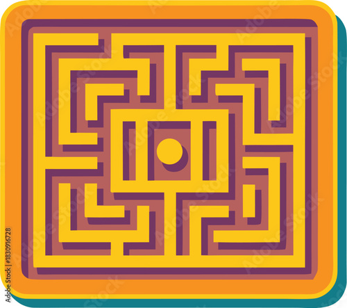 Abstract square maze pattern icon with geometric lines and paths
