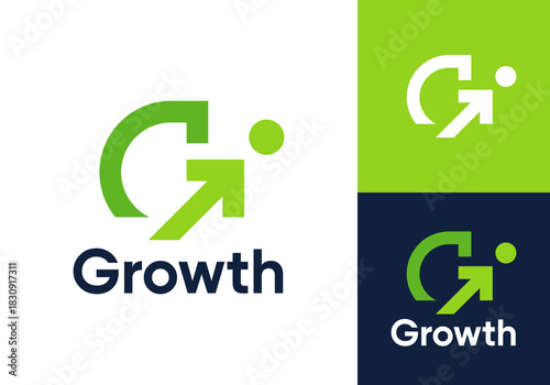 abstract letter G with arrow logo. creative global growth finance vector design concept	
