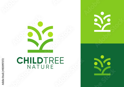 abstract tree with people logo design. care for the environment symbol icon concept	
