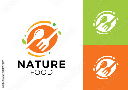 spoon fork and leaf tree logo. health nature food vector design concept	
